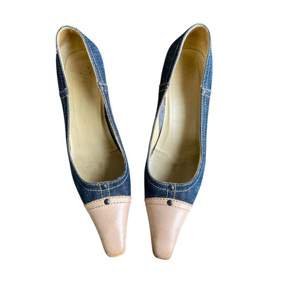 Vintage Y2K MIU MIU Kitten Heel Denim Leather Shoes Size EU 38 - 7 US - Y2k Heel - Picture 5 of 14